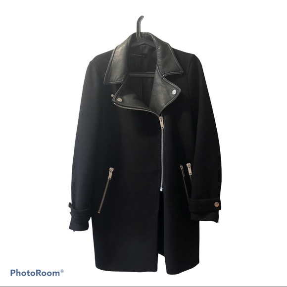 Zara Jackets & Blazers - ZARA WOOL COAT WITH LEATHER TRIM